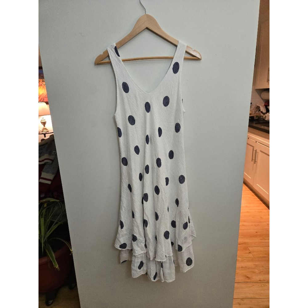 Made in Italy Dress, size XL, White & Navy Polka Dots